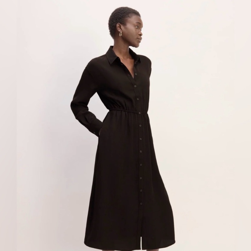 Everlane Mini Jacquard Stripe Shirt Dress Long Sleeve Black Women's Xs